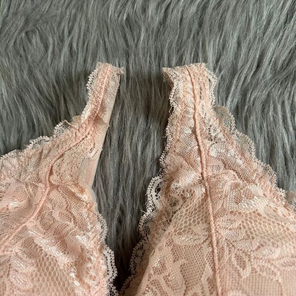 Pure Beauty By Rene Rofe Bralette Womens‎ Size XL Pink Floral Lace Wirefree Bra - Picture 4 of 7
